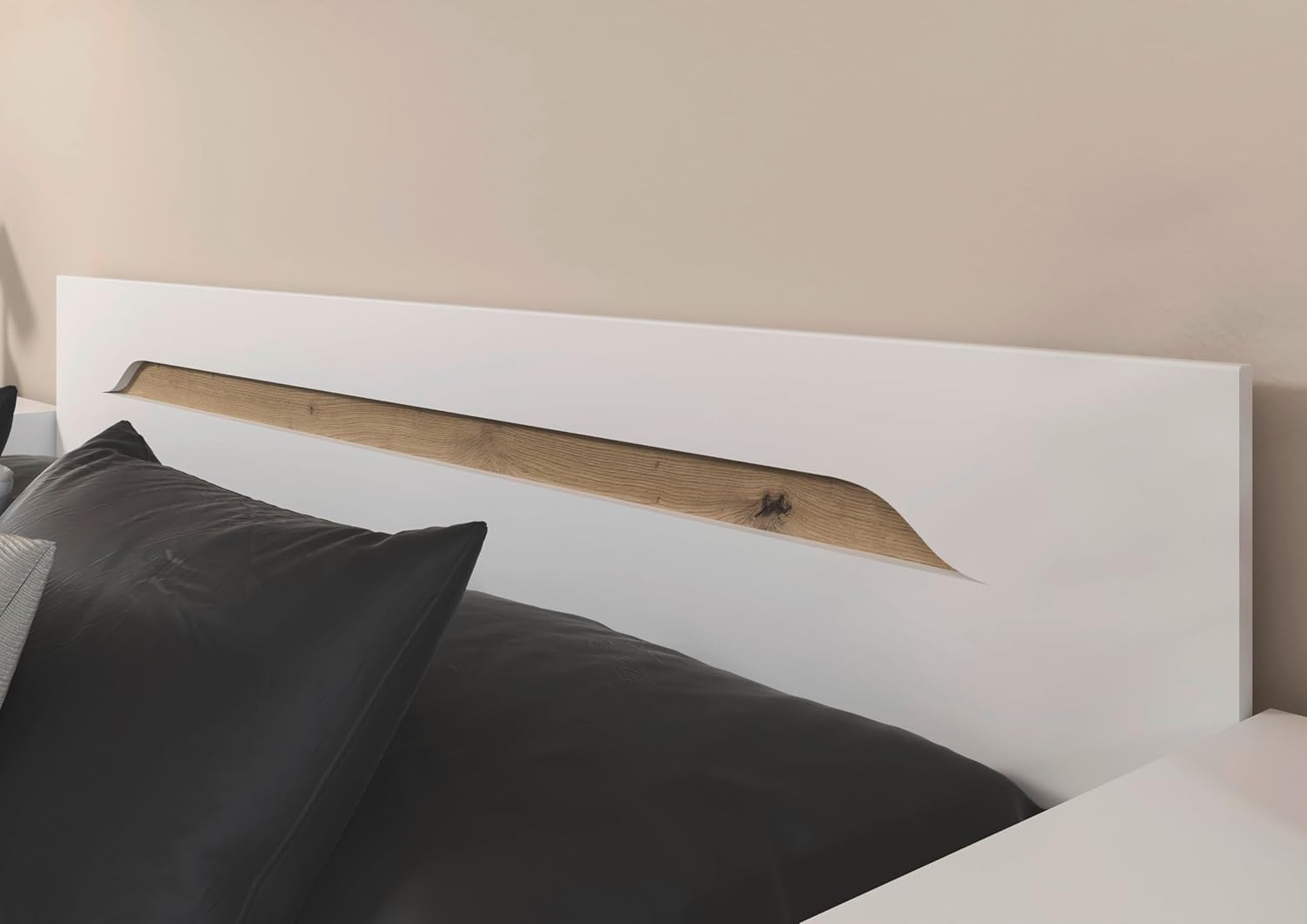 Rauch Möbel Alabama, Bett, Doppelbett für Schlafzimmer, Jugendzimmer, Gästezimmer, Kinderzimmer, Kopfteil mit elegantem Holz-Akzent, Liegefläche 180x200, Farbe Weiß, Maße 185x85x206cm