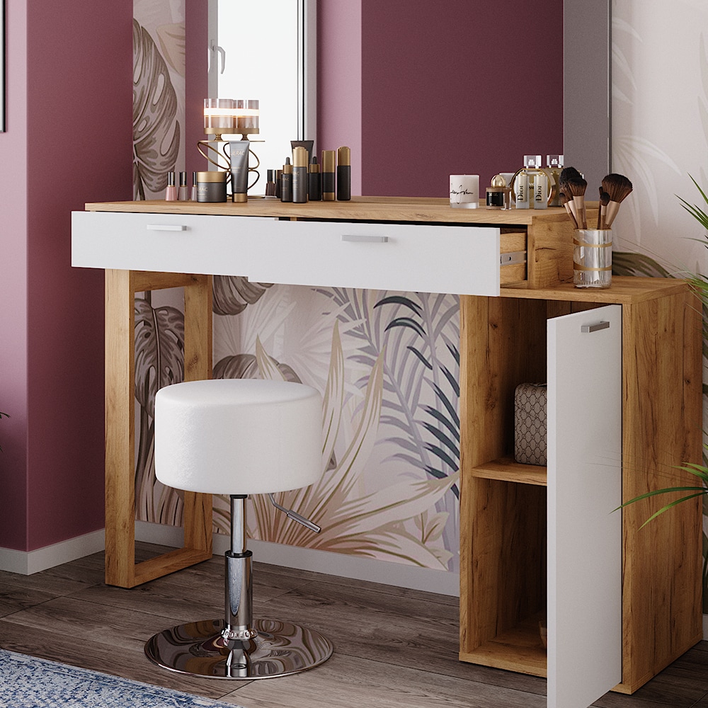 Vicco Schminktisch Regina Eiche Weiß 130 cm mit Hocker