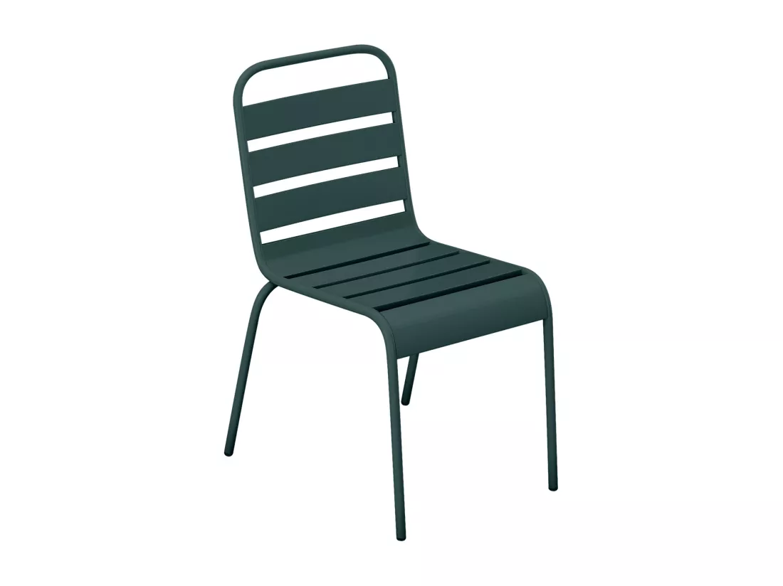 Salle à manger de jardin en métal - une table D.60cm et 2 chaises empilables - Vert sapin - MIRMANDE de MYLIA