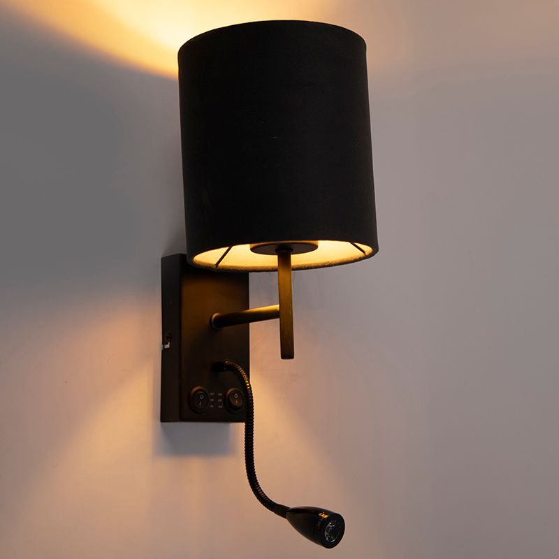Art Deco wandlamp zwart met velours donkergrijze kap - Stacca