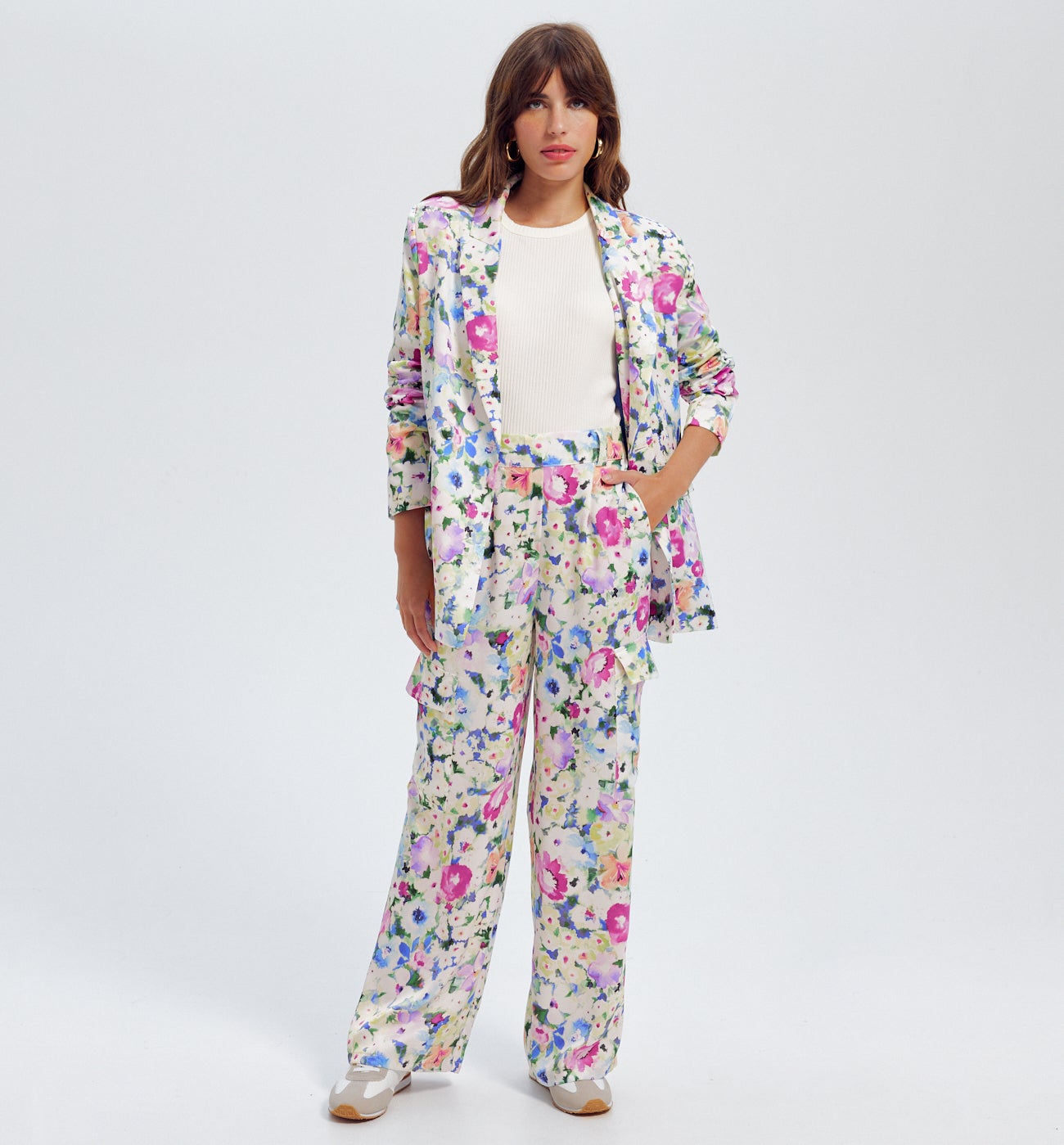 Veste de tailleur en satin - Imprimé multicolore