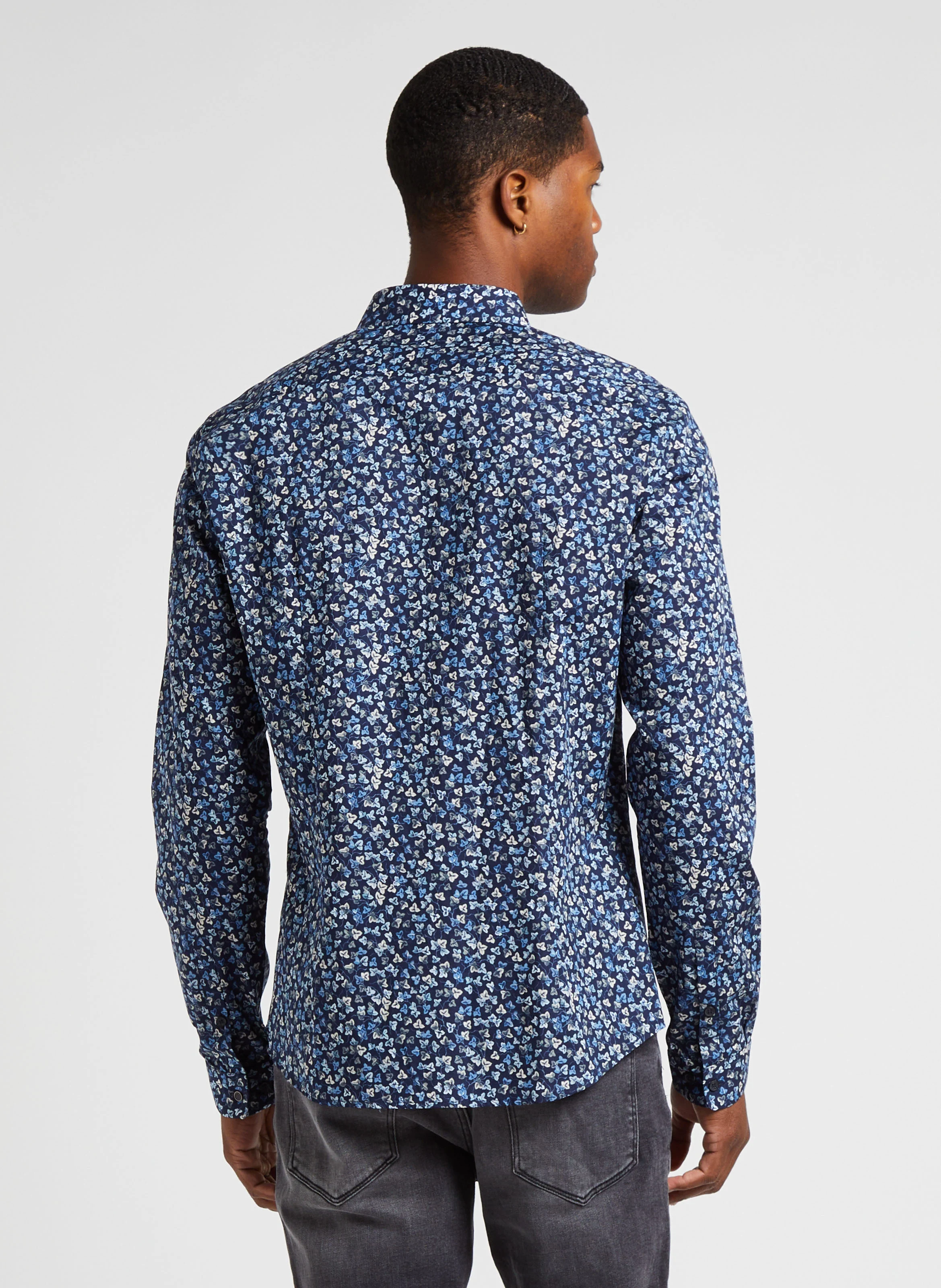 Chemise slim-fit en coton imprimée | Bleu
