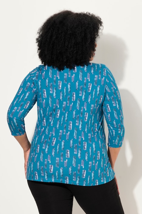 Longshirt, A-Linie, V-Ausschnitt, 3/4-Arm