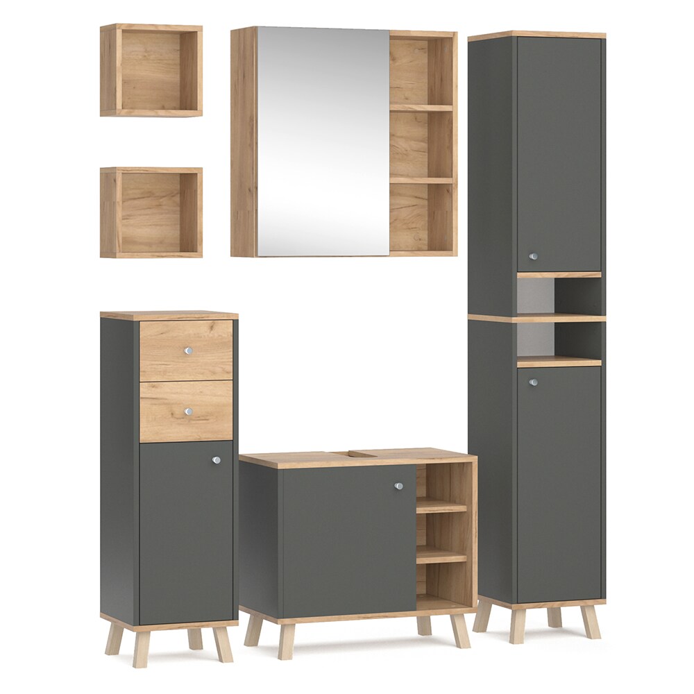 Vicco Badmöbelset Midischrank Hochschrank Unterschrank Spiegelschrank Senyo G/A