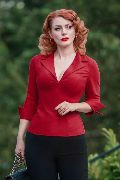 Glamour Bunny Business Babe Dianne blouse in rood