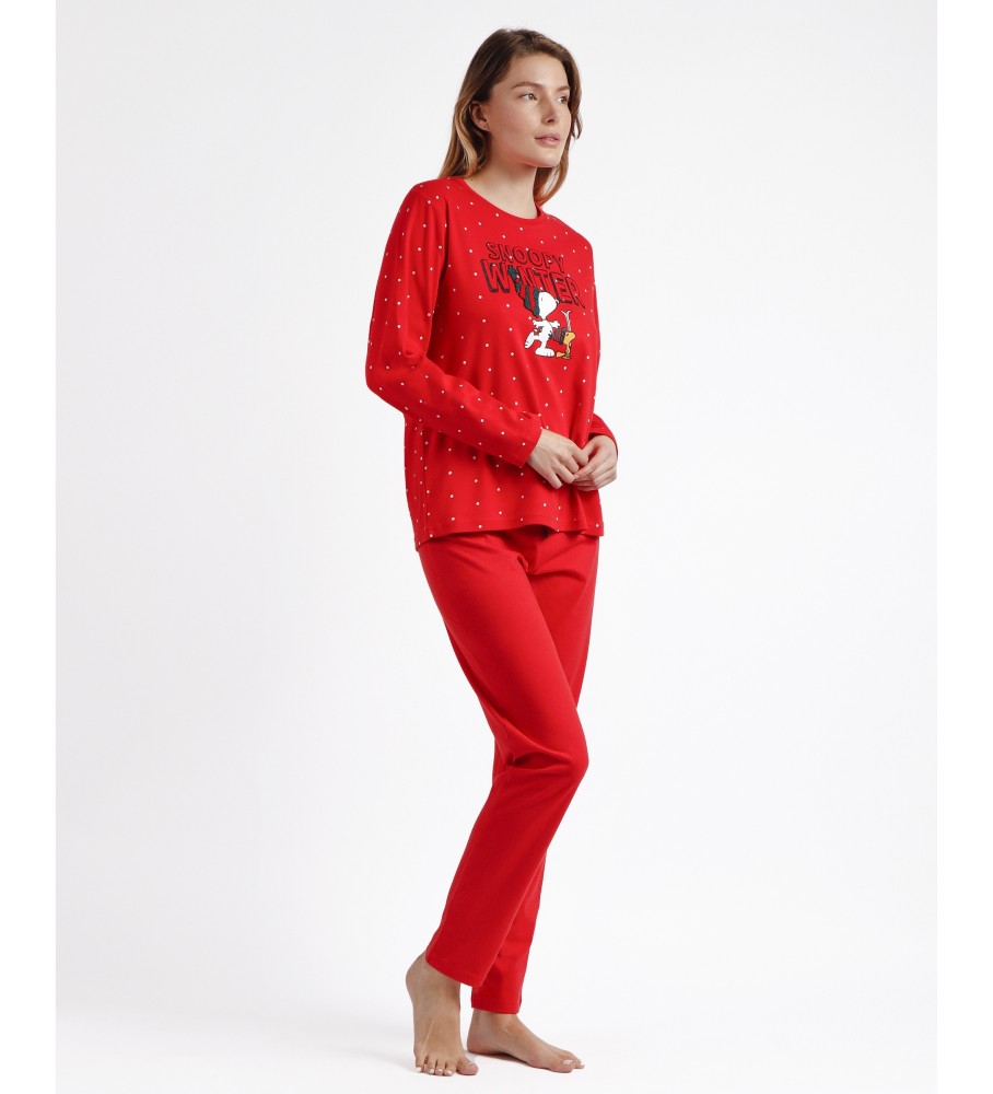 Pijama de manga comprida Aznar Innova, cor vermelha, para o inverno.