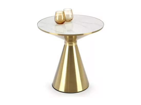 Table basse ronde 50 cm aspect marbre blanc Napoli
