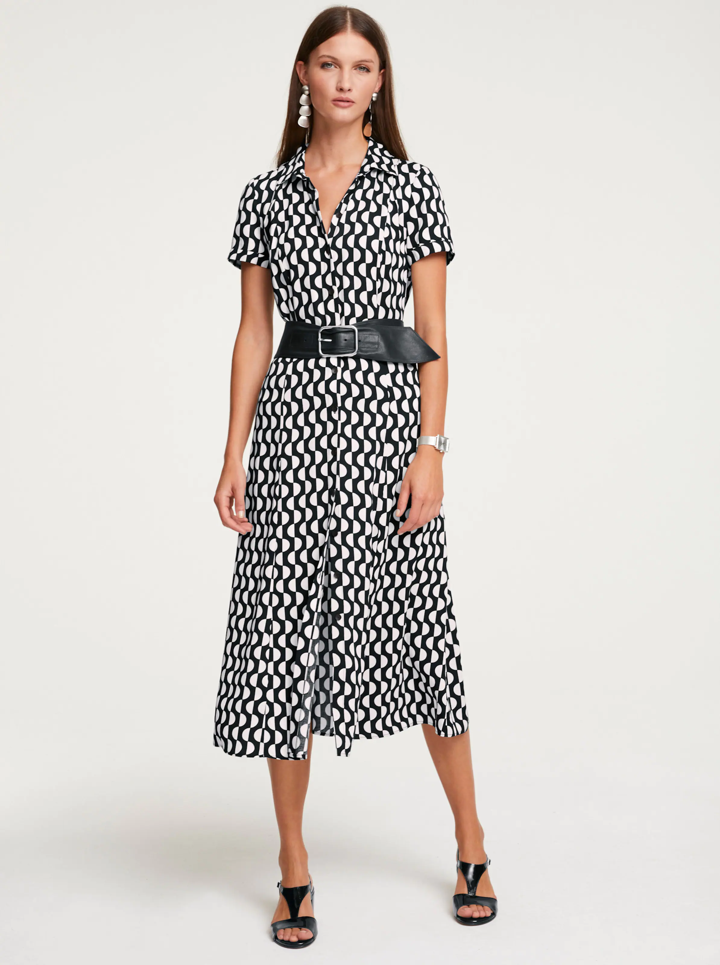 heine Druck-Kleid in schwarz-ecru