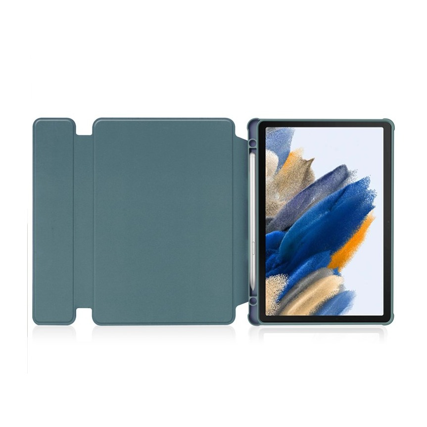 Samsung Galaxy Tab A9  Plus Leder Tasche mit Acryl Rückseite   Magnet Bluetooth Tastatur   S-Pen Halterung (QWERTY) - Dunkelgrün