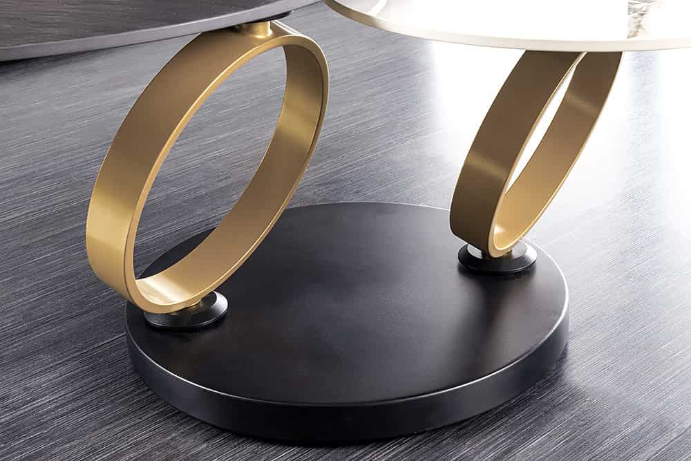 Design Couchtisch DANCING RINGS schwarz rund drehbar Pandora Keramik schwarz Metall