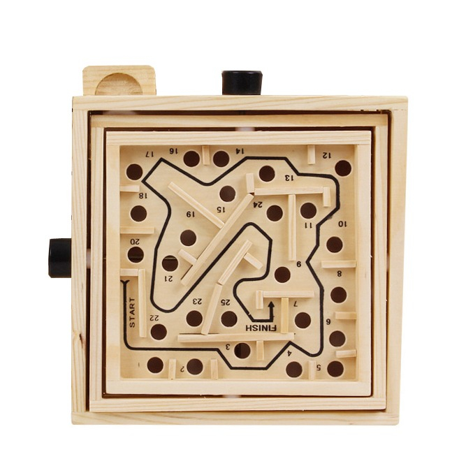 (20x20cm) Holzlabyrinth Brettspiel Knobel Denkspiel Geduld Geschicklichkeitsspiel