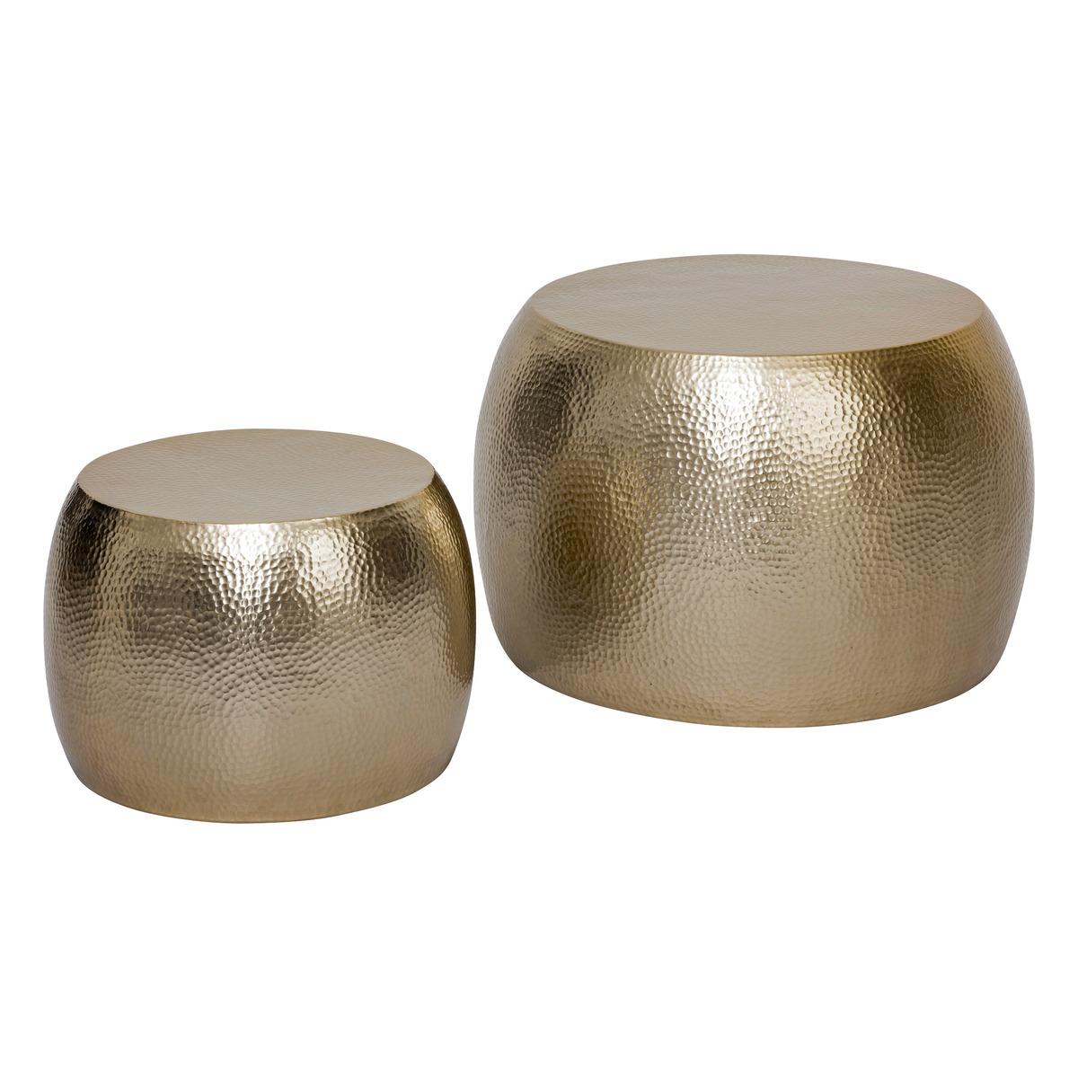SET 2 TABLES BASSES ISSAM METAL DORE D.70 ET D.50CM