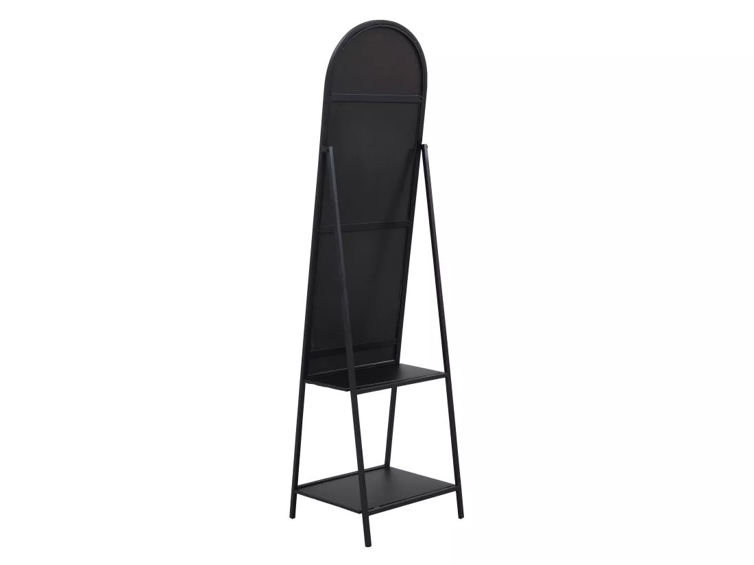 Miroir sur pied avec 2 étagères - Métal - L.46 x P. 41 x H. 172 cm - Noir - LIVIO