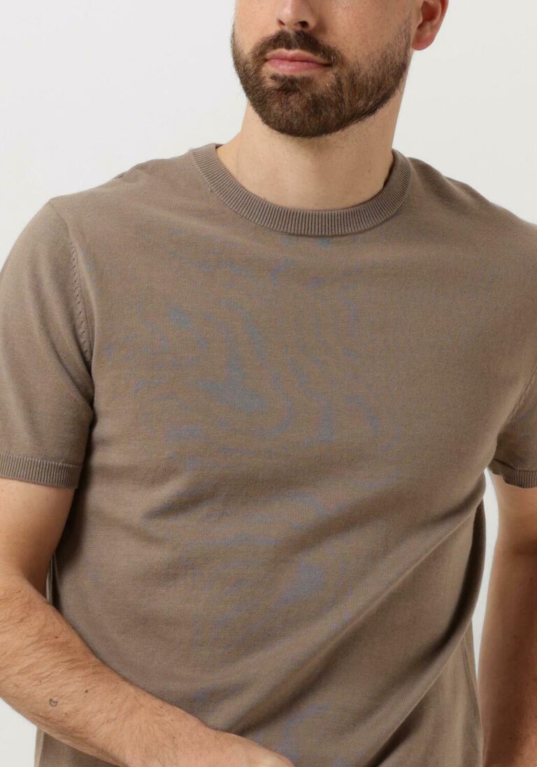 PURE PATH taupe pure path t-shirt knitted shortsleeve with chest print