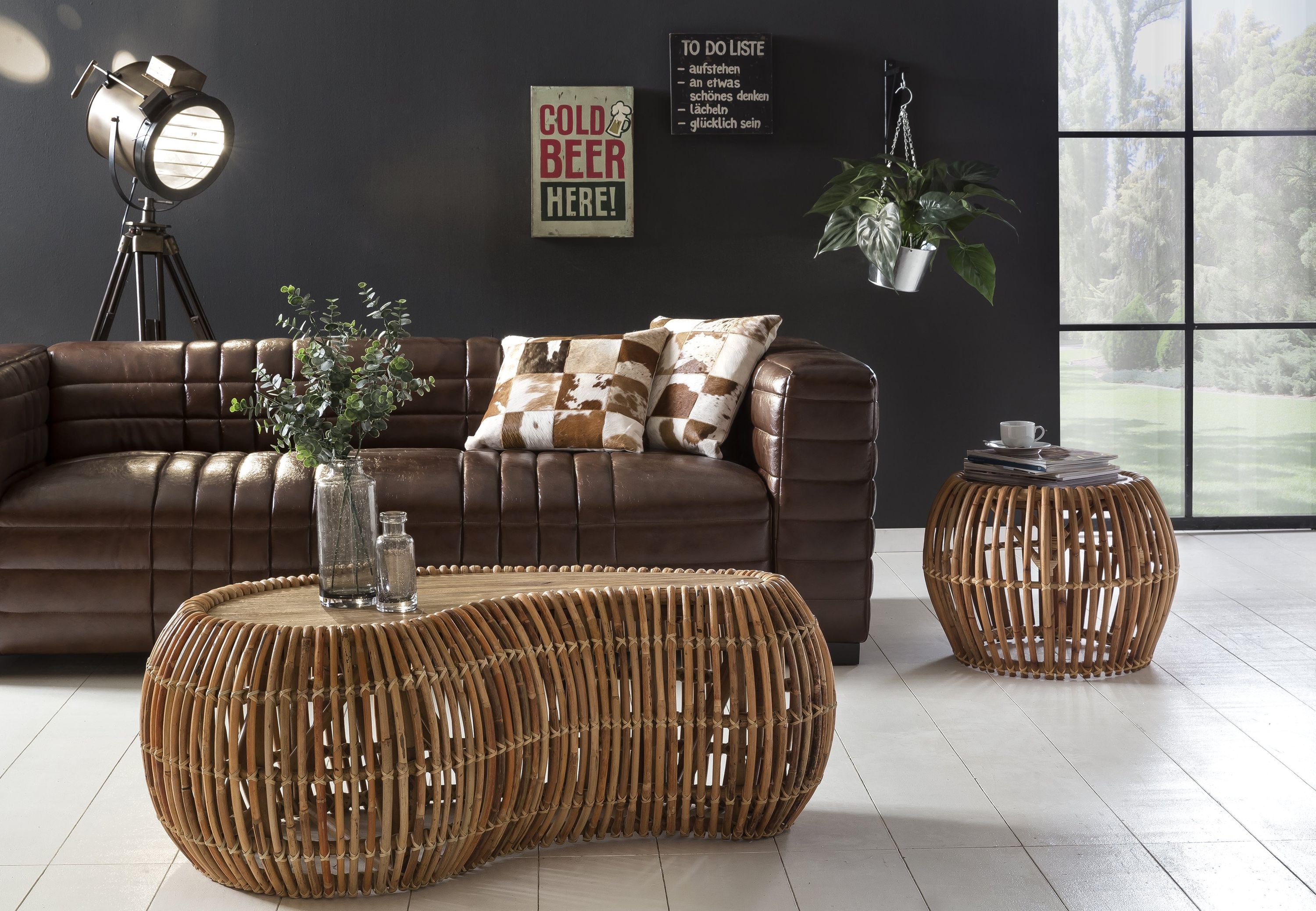 Couchtisch Rattan Teak Sofatisch Beistelltisch Wohnzimmertisch Tisch natzr