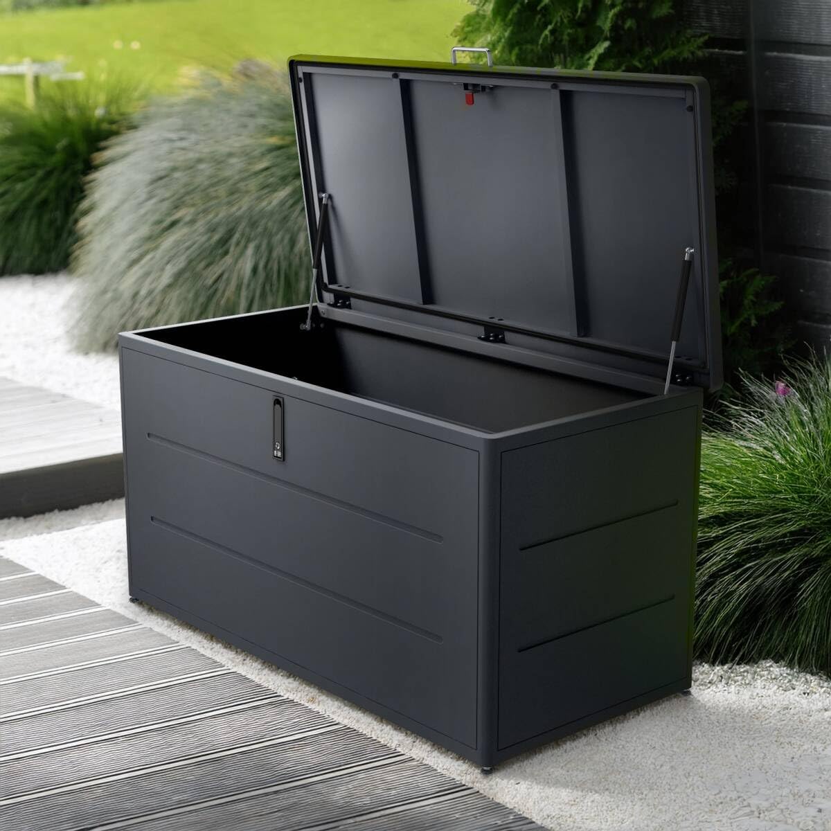 Metzler Auflagenbox, Gartenbox aus massivem Stahl | Aufbewahrungsbox für den Außenbereich | Pulverbeschichtet in RAL 7016 Anthrazit