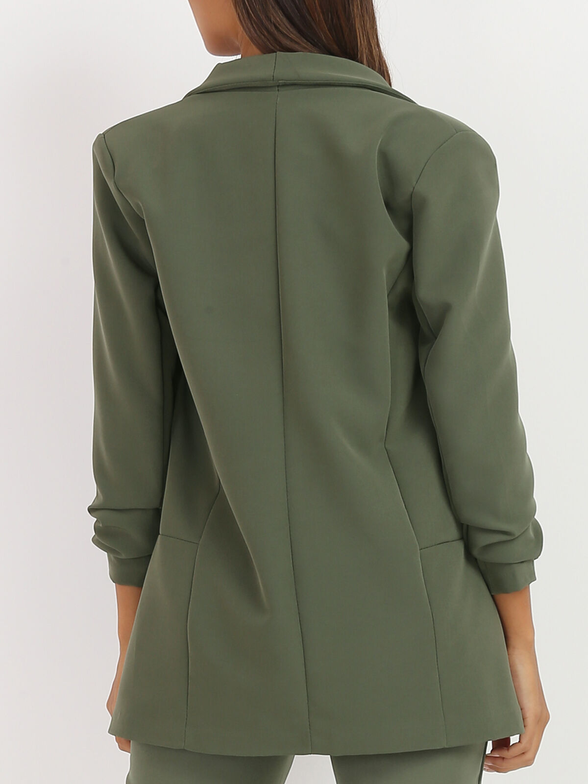 Veste blazer à manches retroussées- Kaki