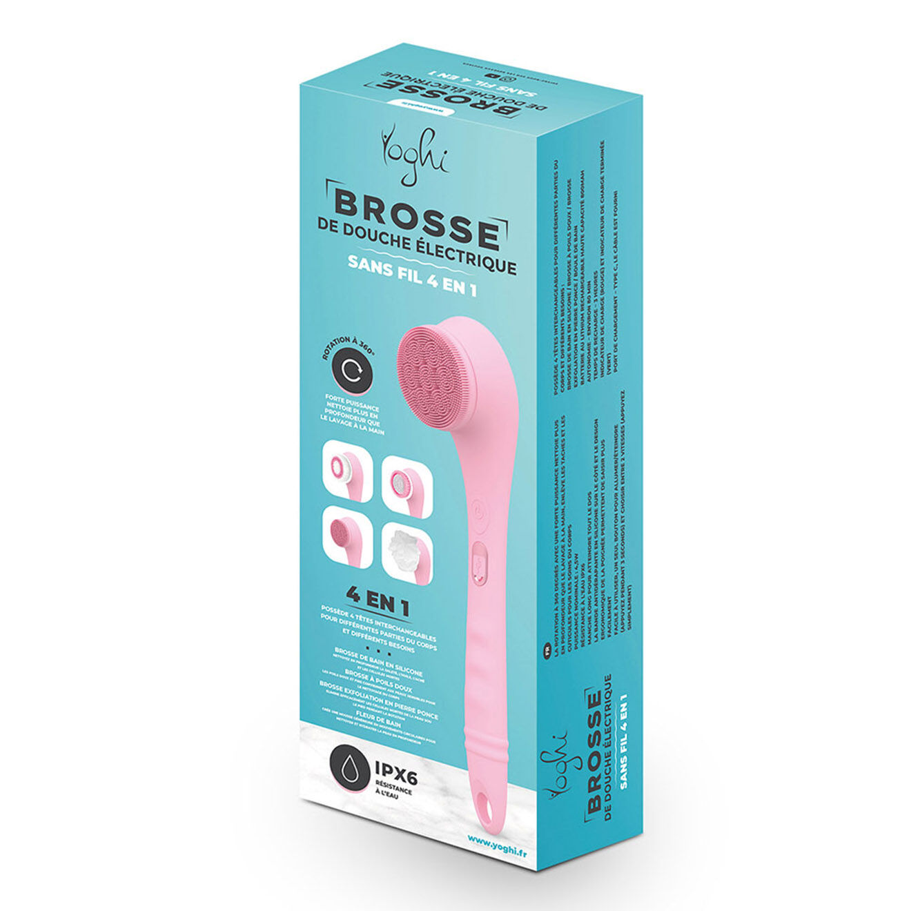 Yoghi Brosse de douche electrique sans fil clean body rose