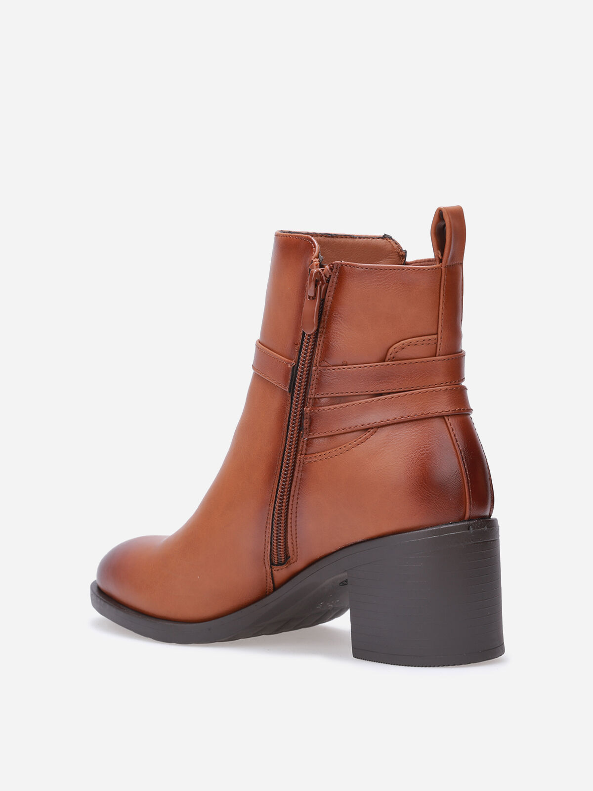 Bottines à talon avec boucle métallique- Camel