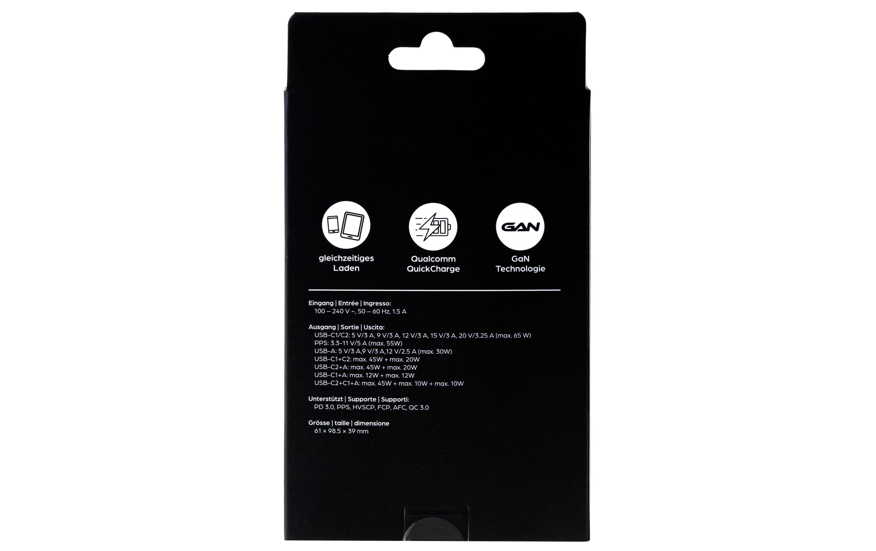 USB-Wandladegerät Triple 2C1A 65 W GaN WeissLadeadapter mit zwei USB-C-Ports und einem USB-A-Port