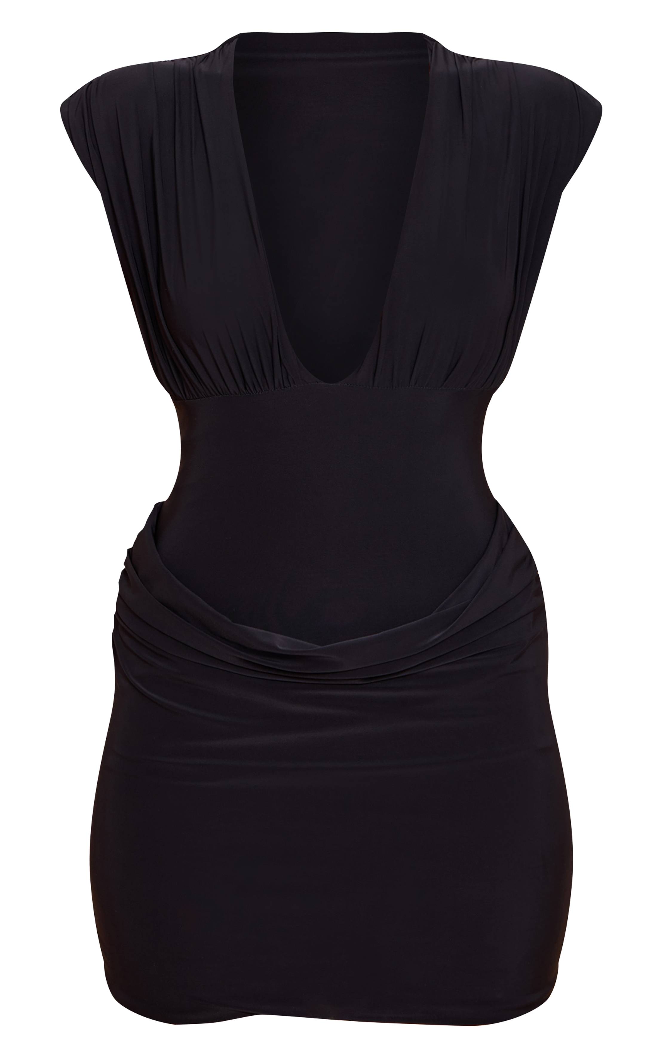 Noir Robe Mini Moulante À Encolure Drapée Effet Doux
