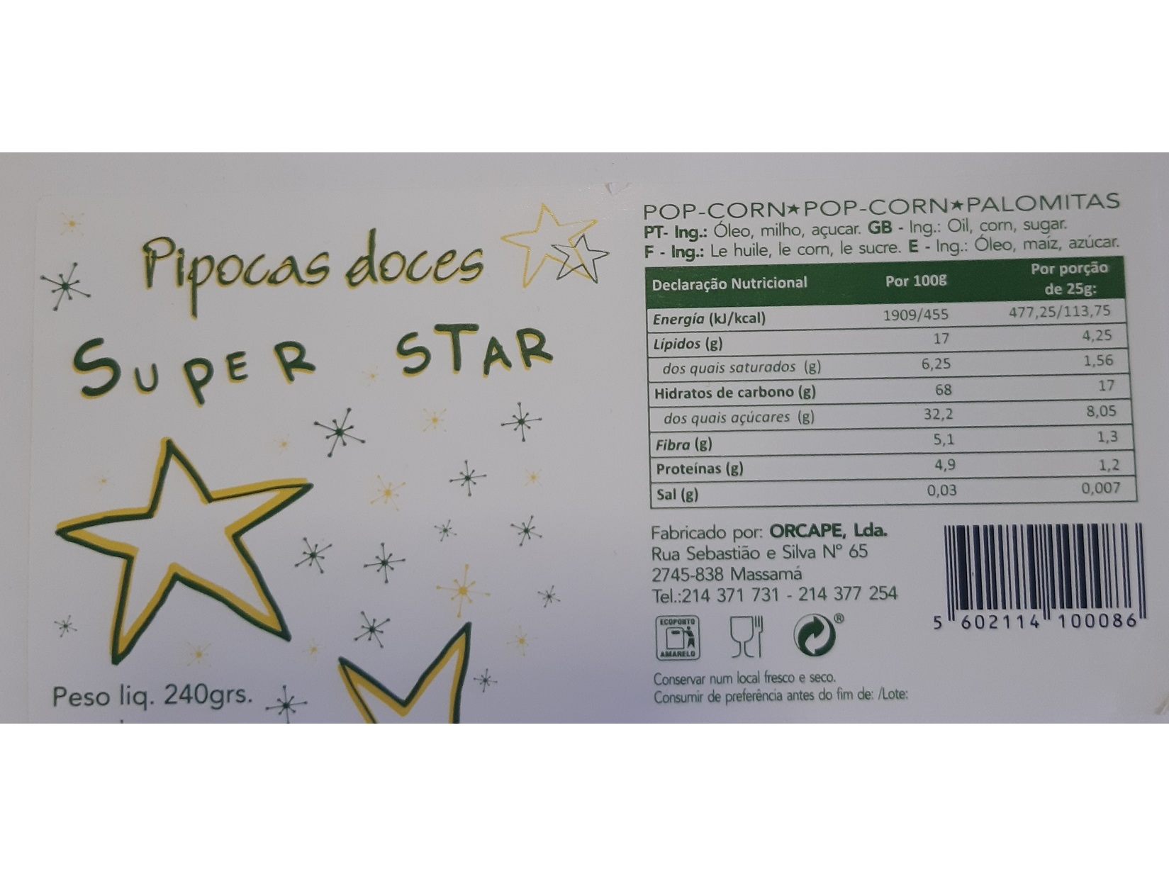 PIPOCAS DOCES SUPER STAR 240 G