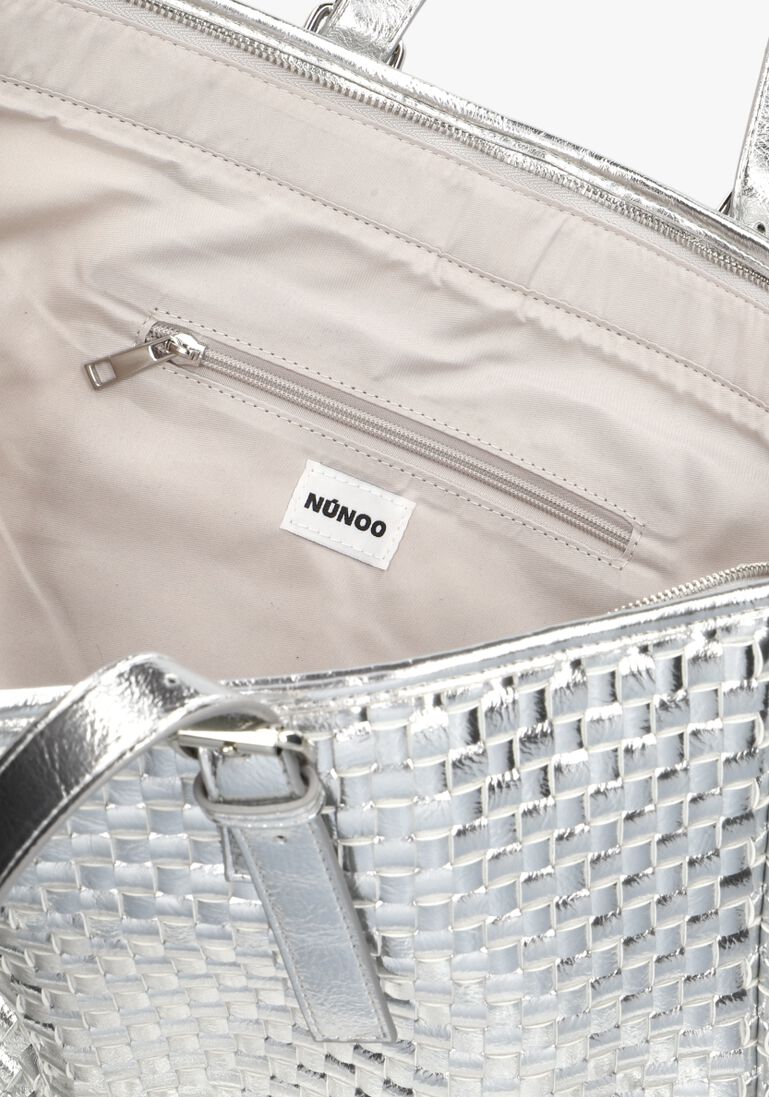 zilveren núnoo schoudertas maxi shopper braided recycled cool