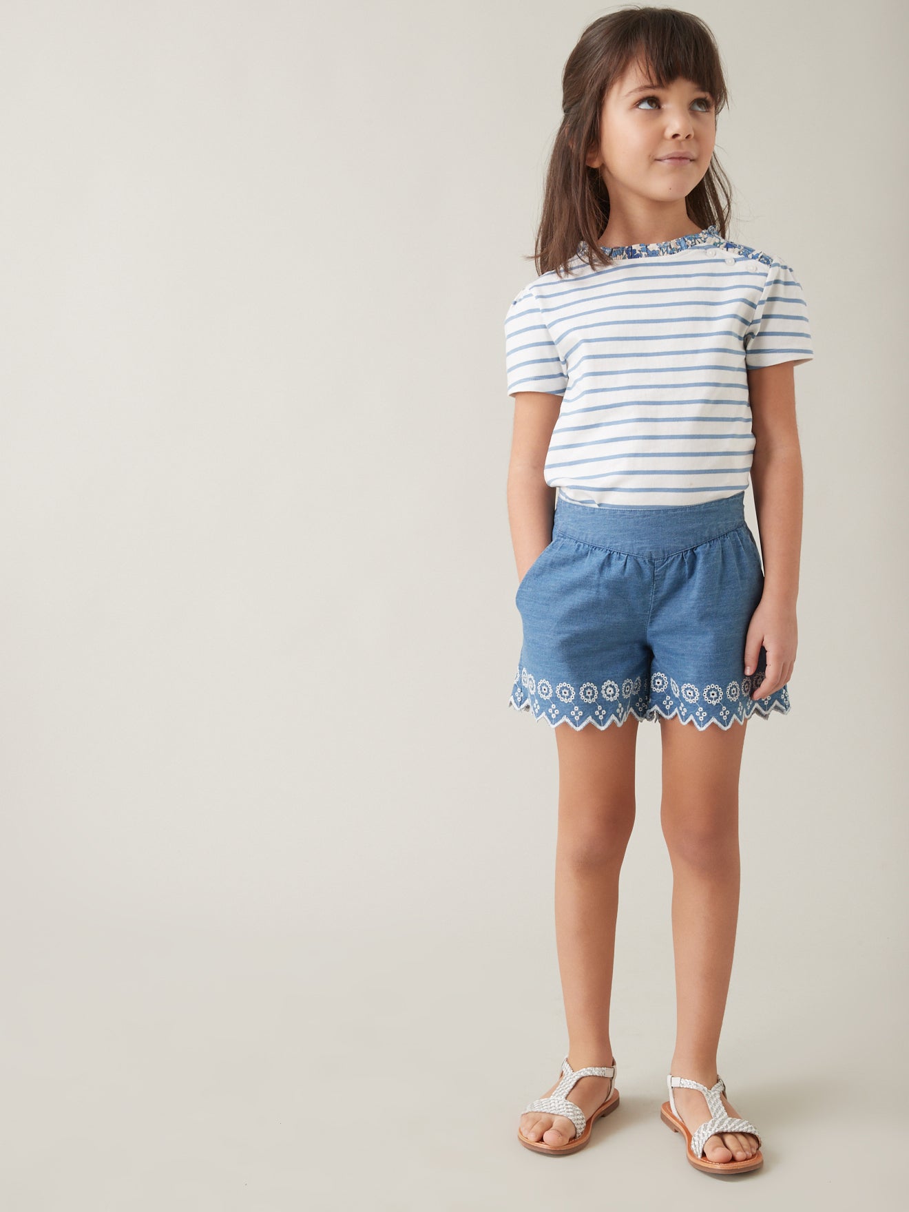 T-shirt marinière Fille Tissu Liberty - Coton Bio