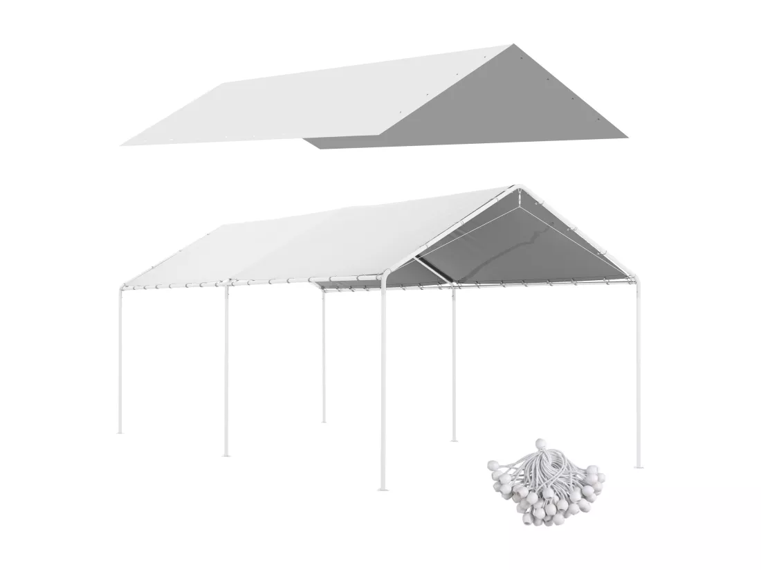 Toile de rechange carport auvent voiture dim. 6L x 3l m tendeurs élastiques inclus PE haute densité blanc