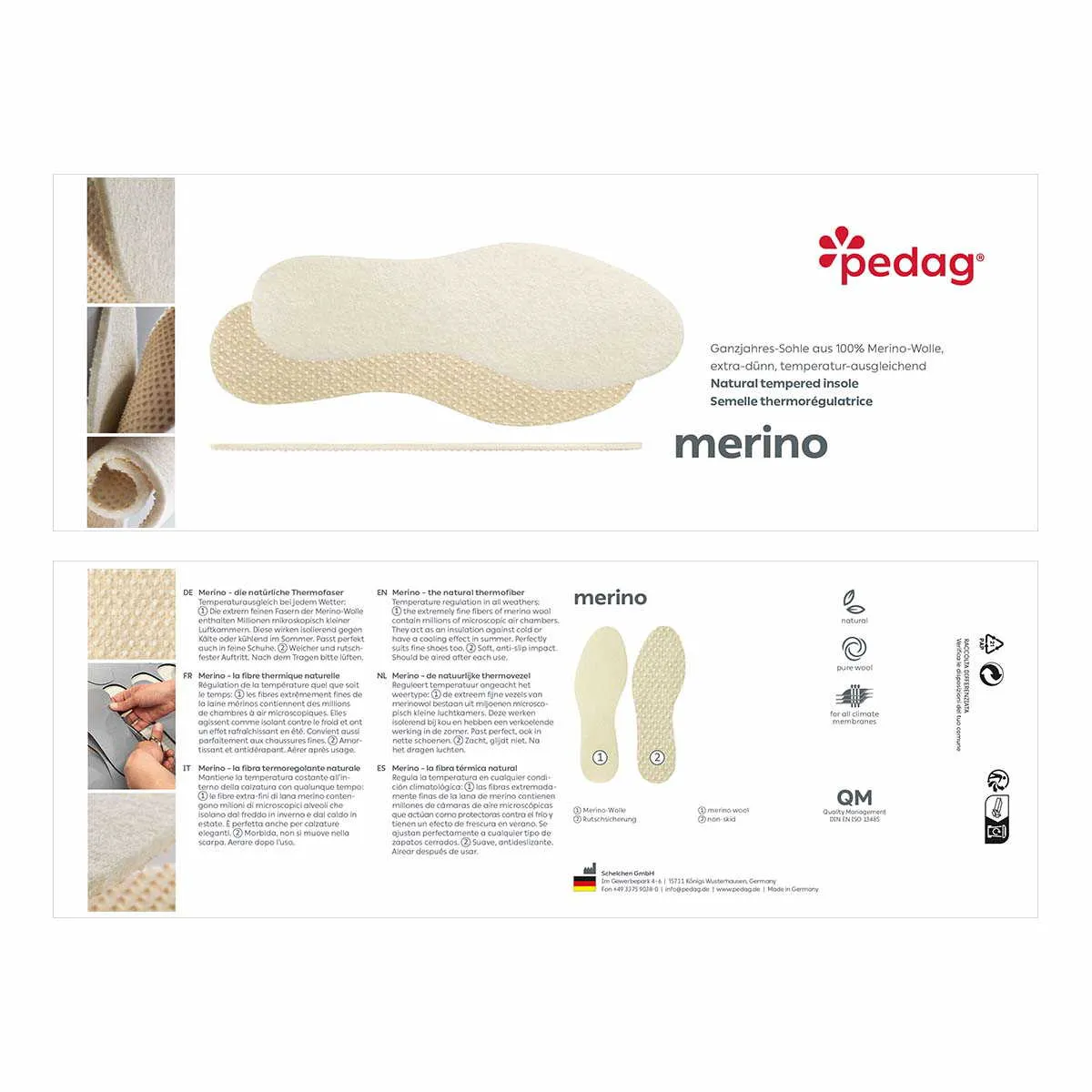 PEDAG Sohlen Offwhite Textil  Merino Sohle