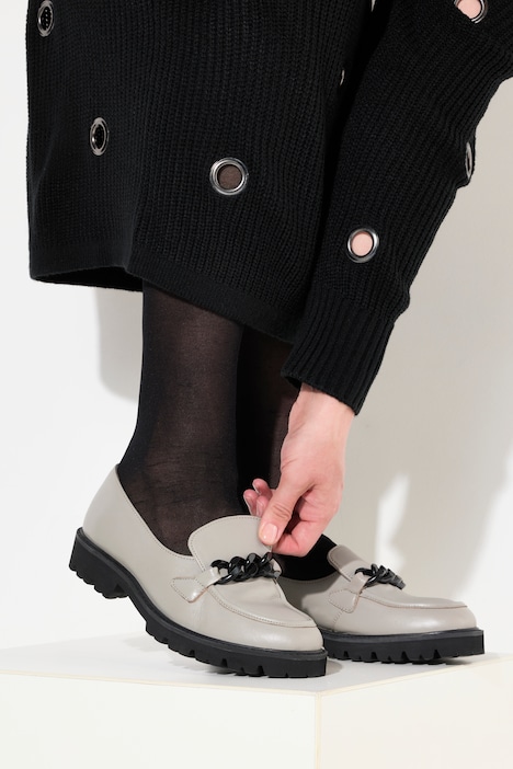 Leder-Loafer, Chunky-Kette, Weite H