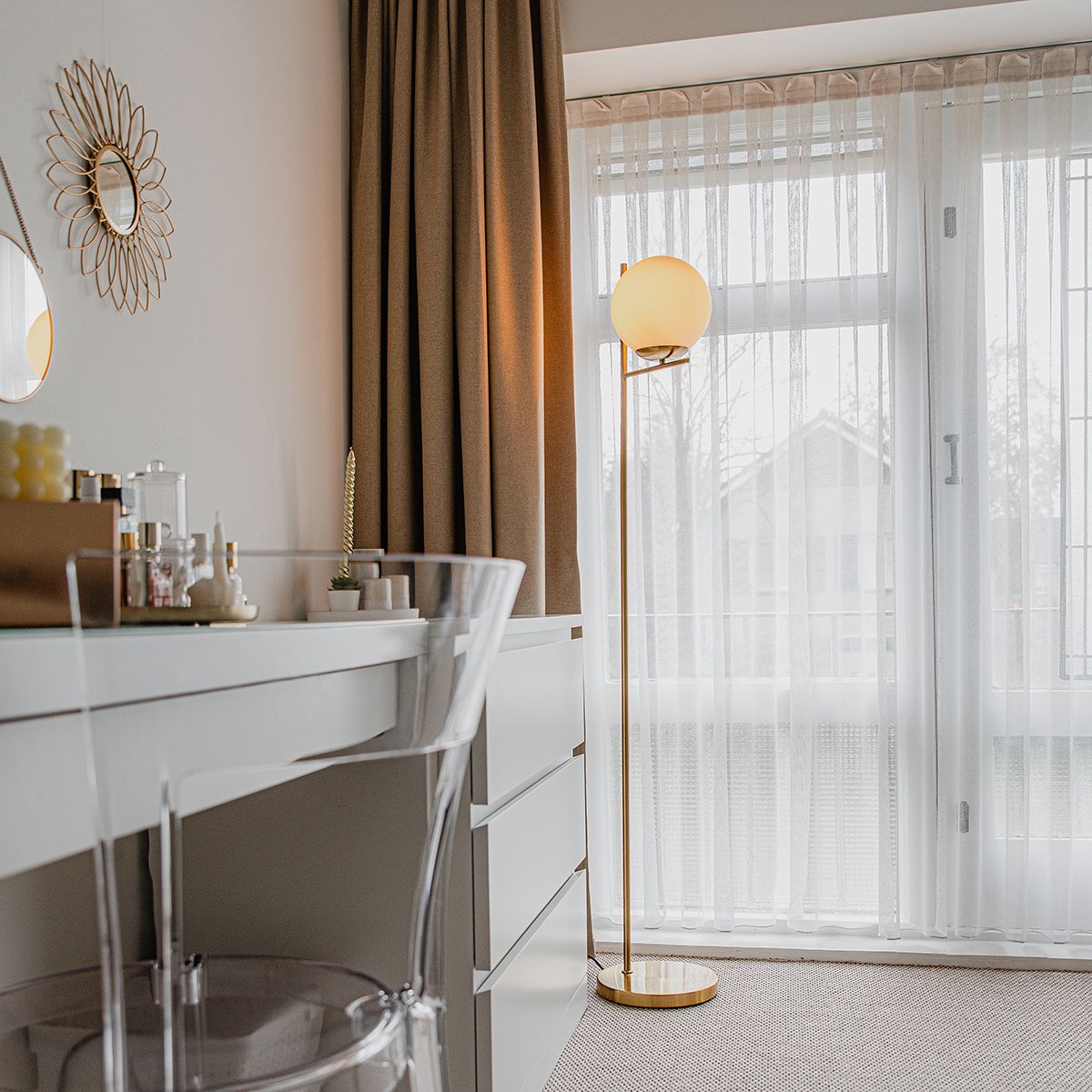Art Deco vloerlamp goud en opaal glas - Flore