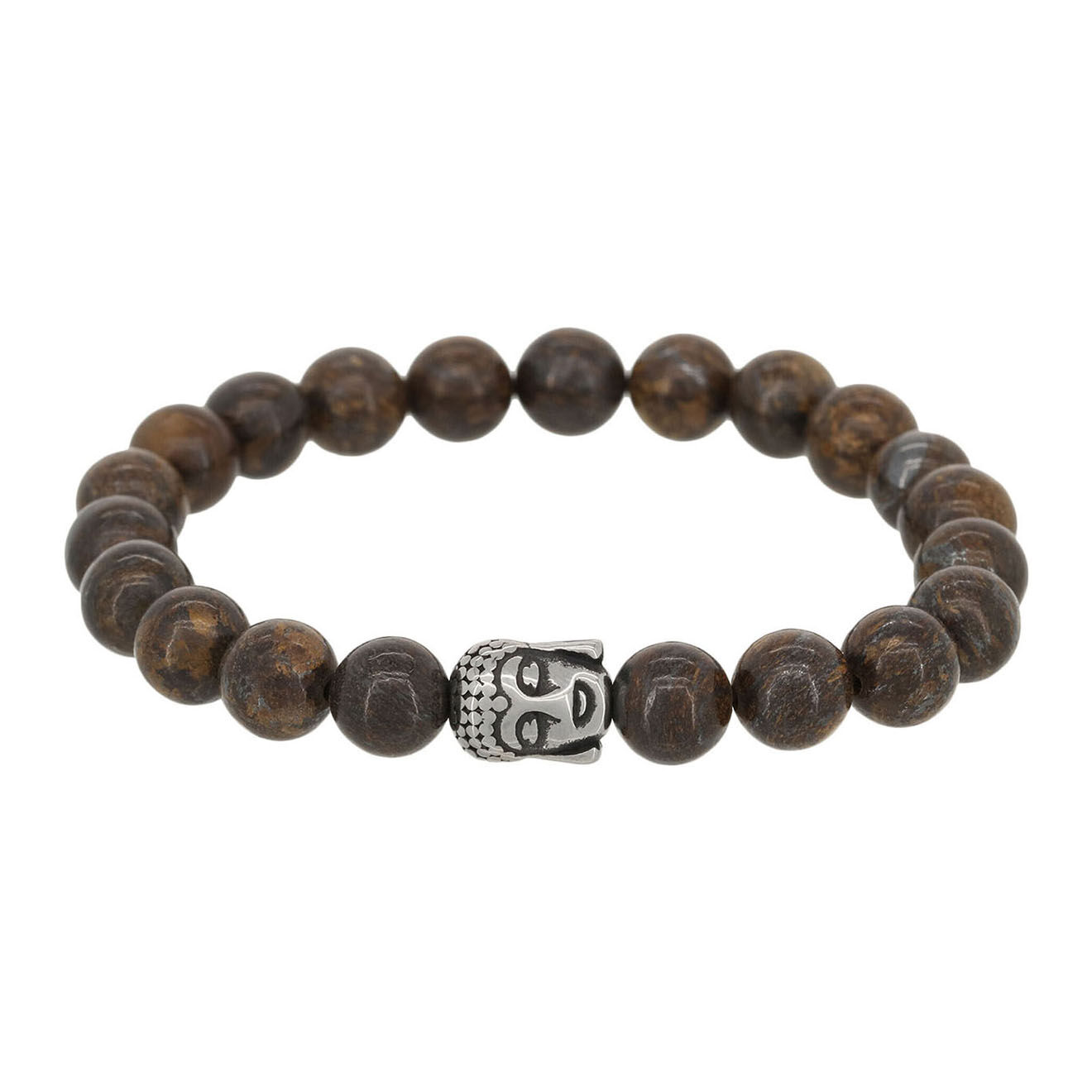 Jacobson Bracelet Bouddha en Acier & Pierres Marron