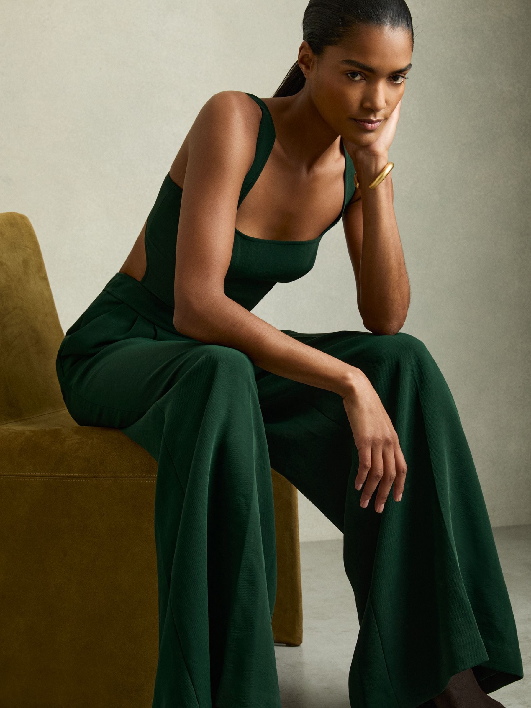 Groen - Reiss Dion Wide-Leg Cut-Out Jumpsuit