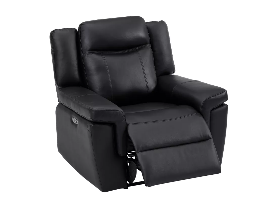 Fauteuil relax électrique en cuir noir KENNETH
