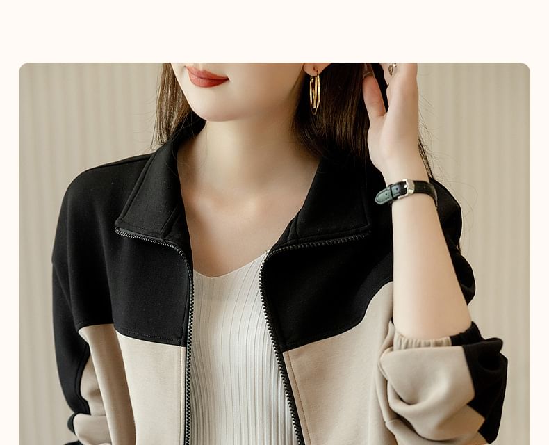 malabar - Tweekleurige jas met rits en opstaande kraag