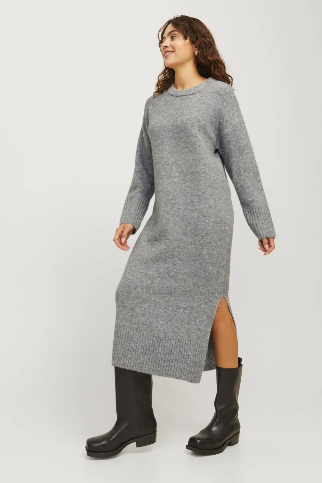 Jjxx Jxoline Diverse Dress Knit 12268051 4652034 grey melange pale green neck piping