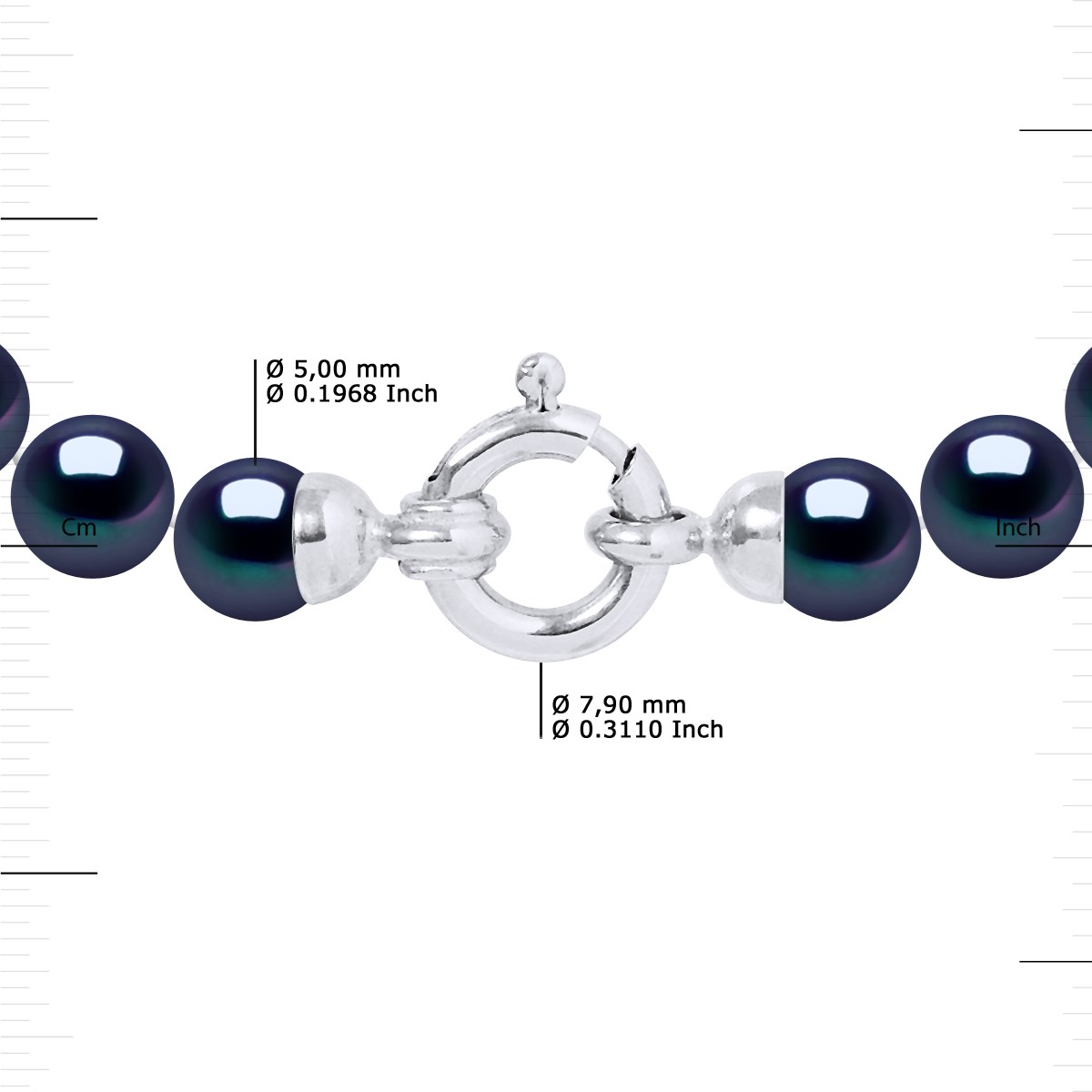 Bracelet Perles de Culture d'Eau Douce 5-6 mm Noires Fermoir Prestige Or Blanc