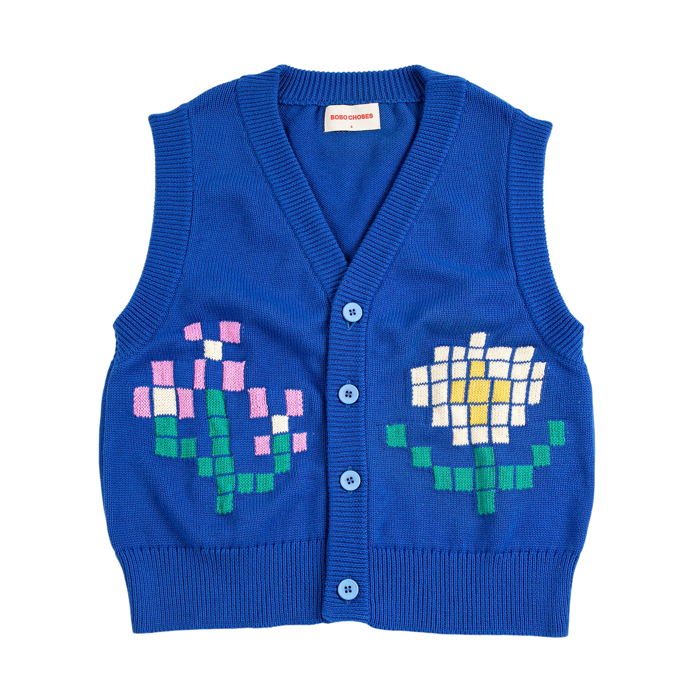 Adult Weste Pixel Flowers Blue