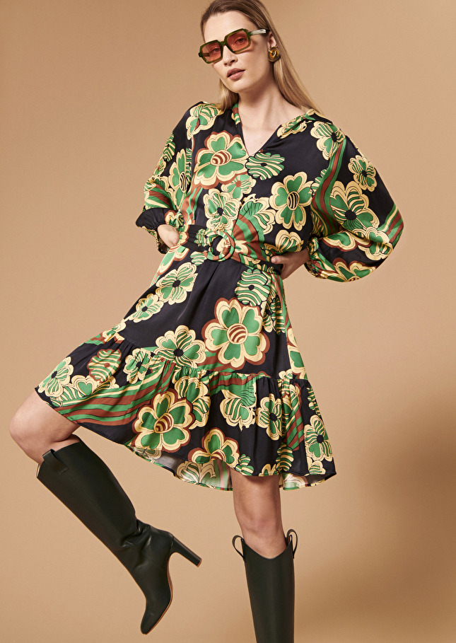 Robe Rosiebleu nuit imprimée à fleurs