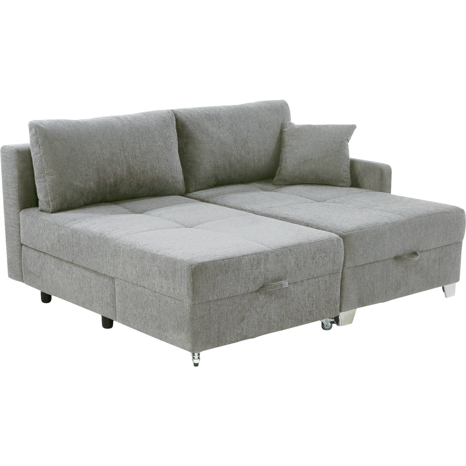 Ecksofa Giro Stoff Chenille grau mit Dreh-Schwenk-Ottomane