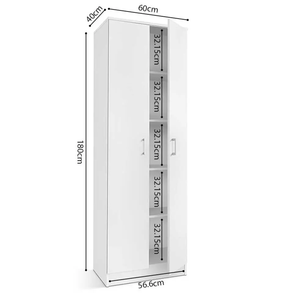Opbergkast Ray 60cm met 2 deuren en 4 legplanken - wit