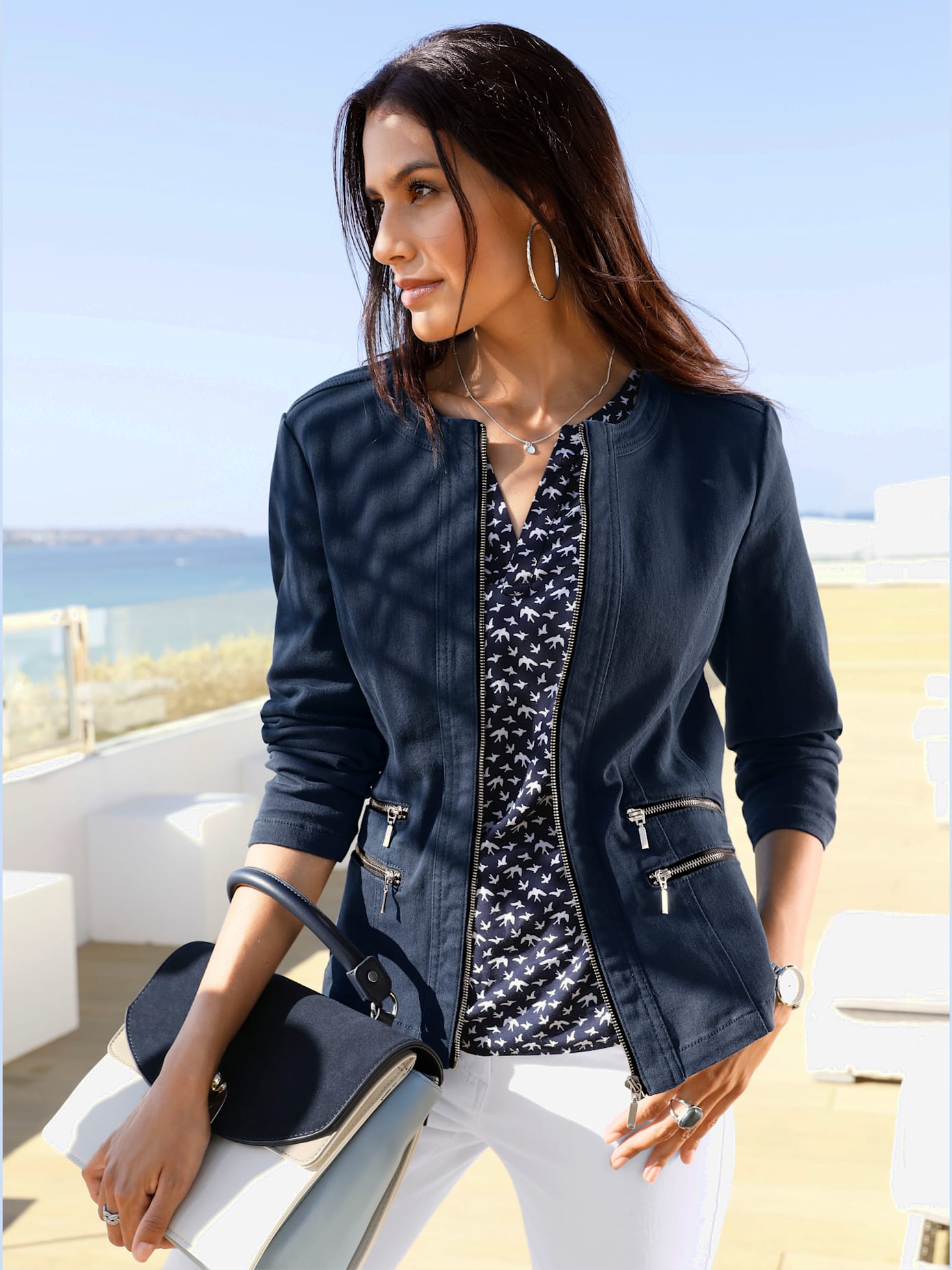 Blazer aspect jean 2 glissières fantaisie poches