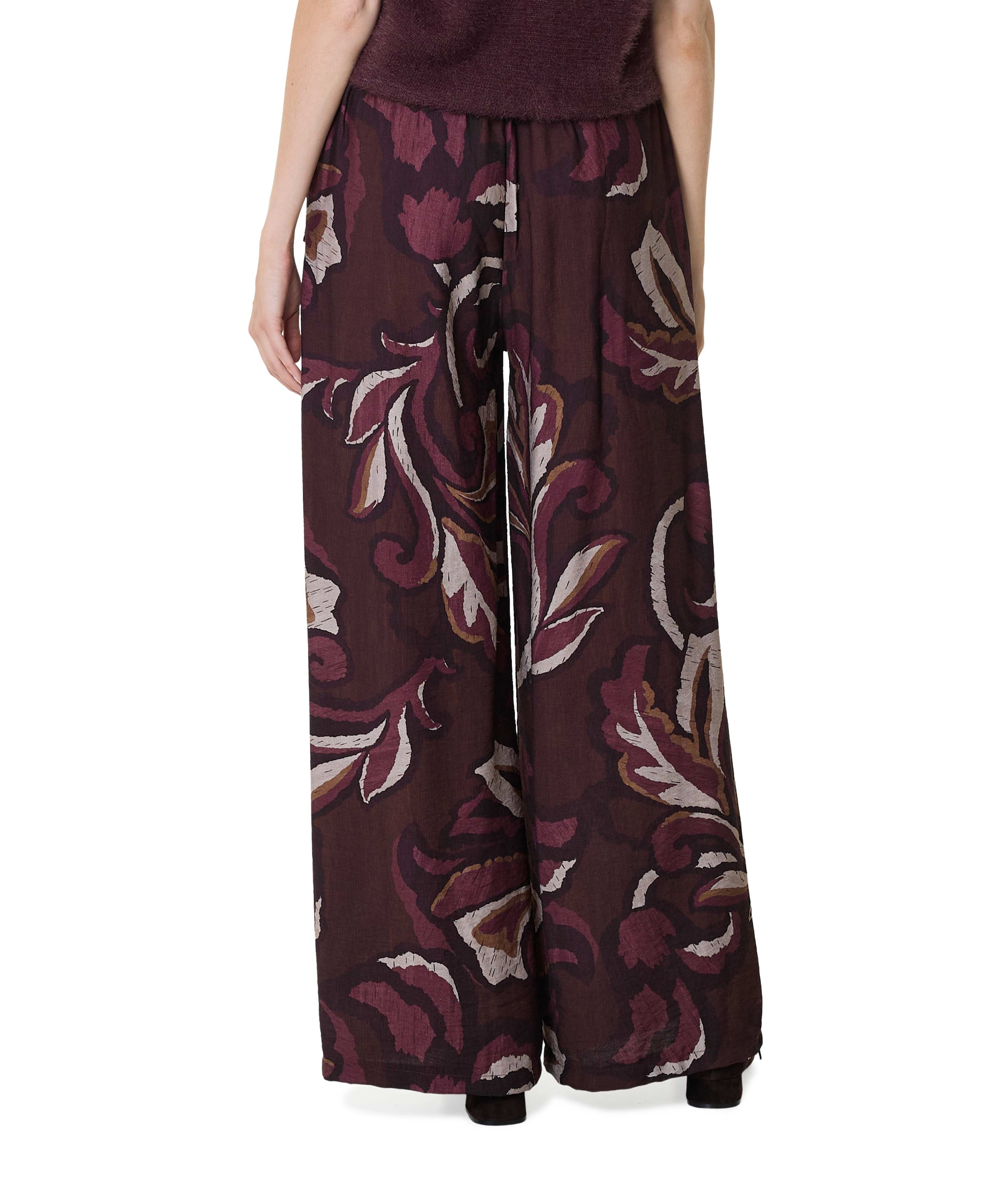 Enjoy Palazzo blad print dames broek bordeaux