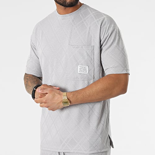 Ensemble Tee Shirt Oversize A Poche Poitrine Et Short Jogging PP6001-6002 Gris