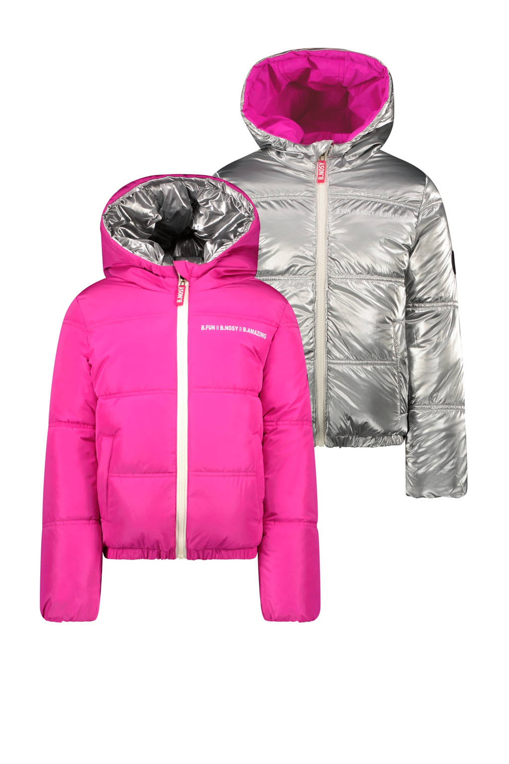 B.Nosy reversible gewatteerde winterjas Jacky felroze/zilver
