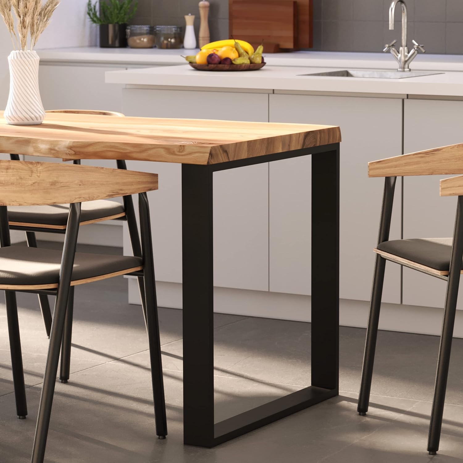 LAMO Manufaktur Esstisch Küchentisch Schreibtisch Couchtisch aus Massivholz, mit Baumkante 140x60x76 cm (AxBxH), Modern, Natur/Schwarz, LNB-01-A-002-9005M