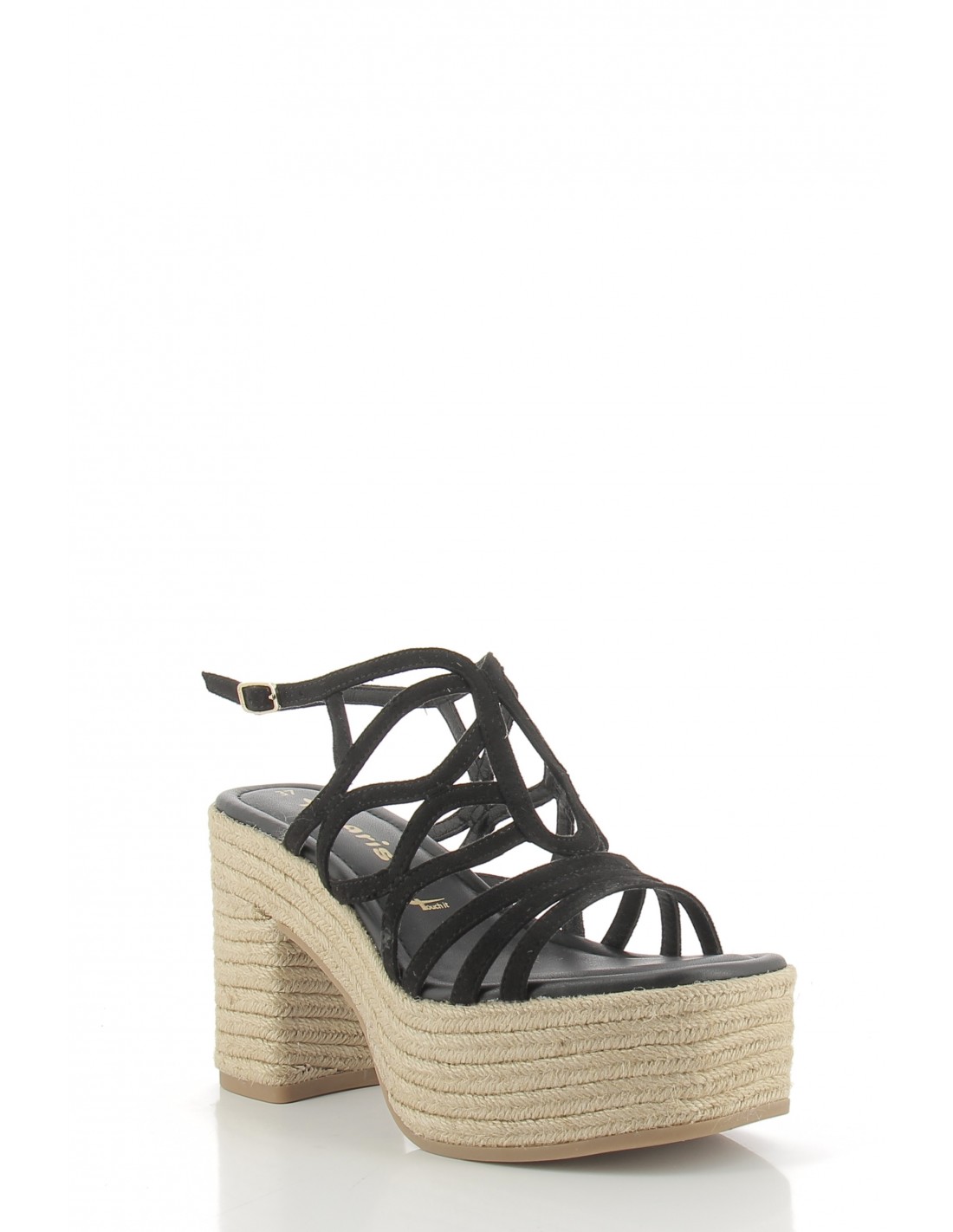 tamaris Sandales compensées à talon femme 28033-30 001 cuir noir/corde
