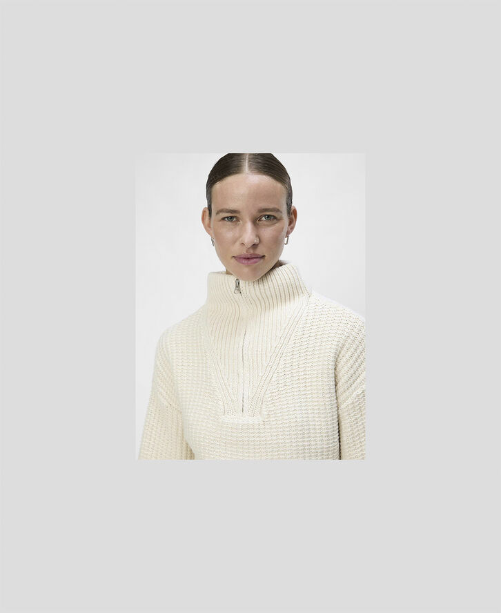 Object OBJTINA KNIT LO L/S ZIP PULLOVER CC White sand/melange