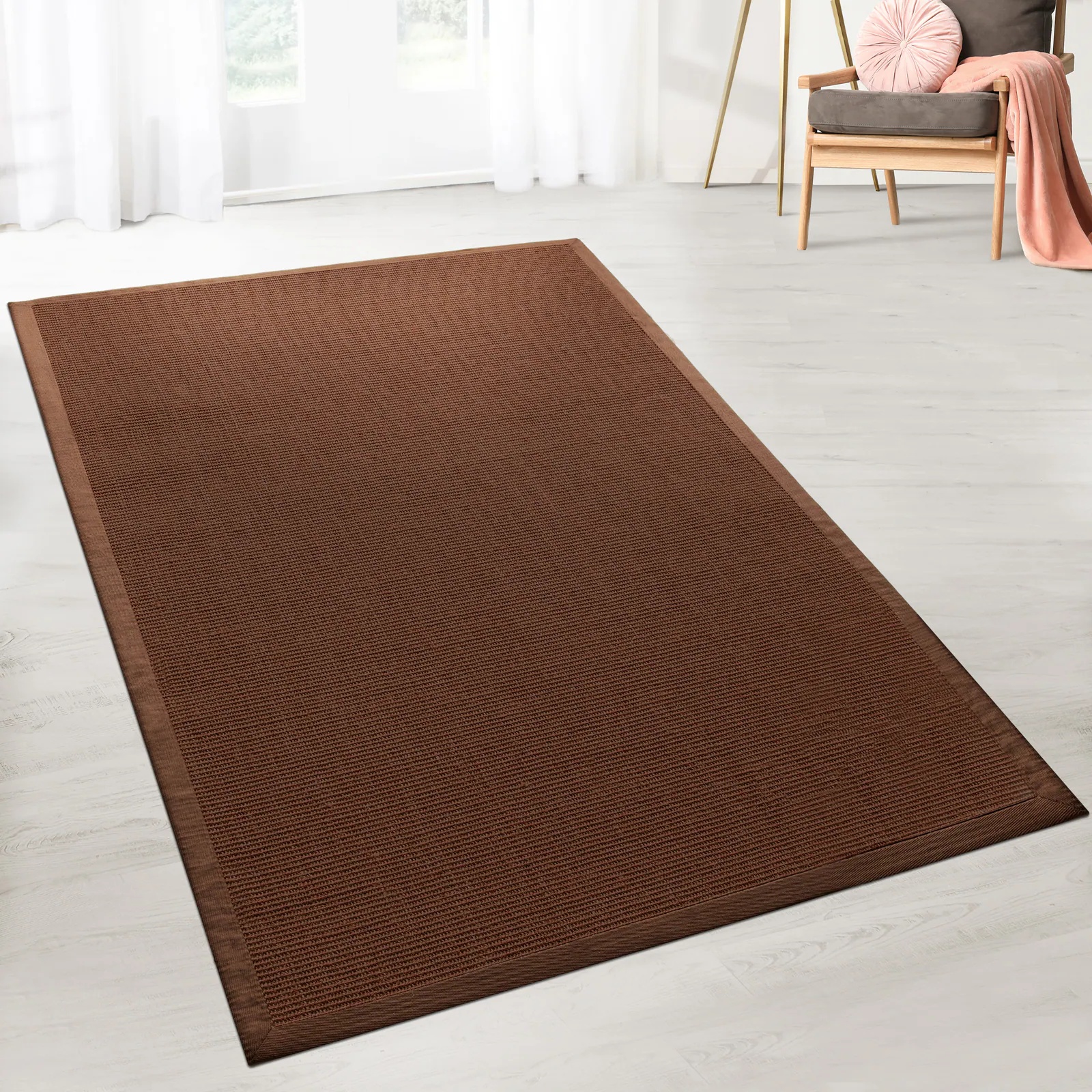 Karat Sisal-Teppich Amazonas | Dunkelbraun | Mit Bordüre